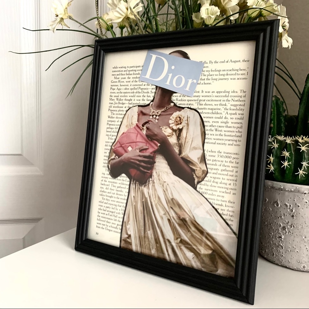 Dior Collage Wall Art Gold Dress Pink Bag Fashion Print Paris Chic Decor